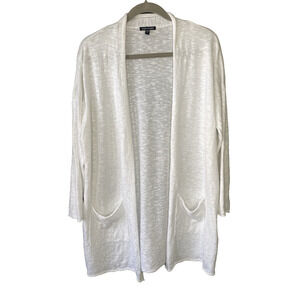 Eileen Fisher Cardigan Womens Size Small White Open Face Organic Cotton & Linen